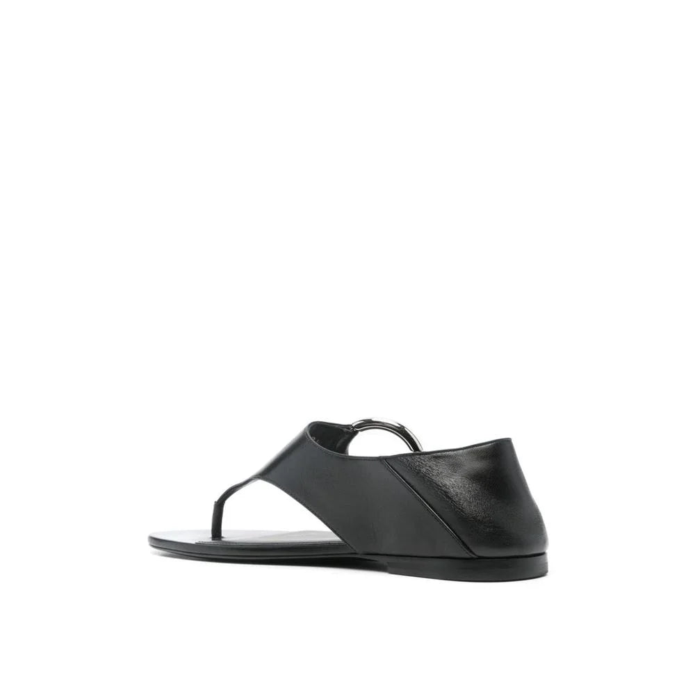 Saint Laurent Black Calfskin Flat Sandals - EU37.5/US7.5