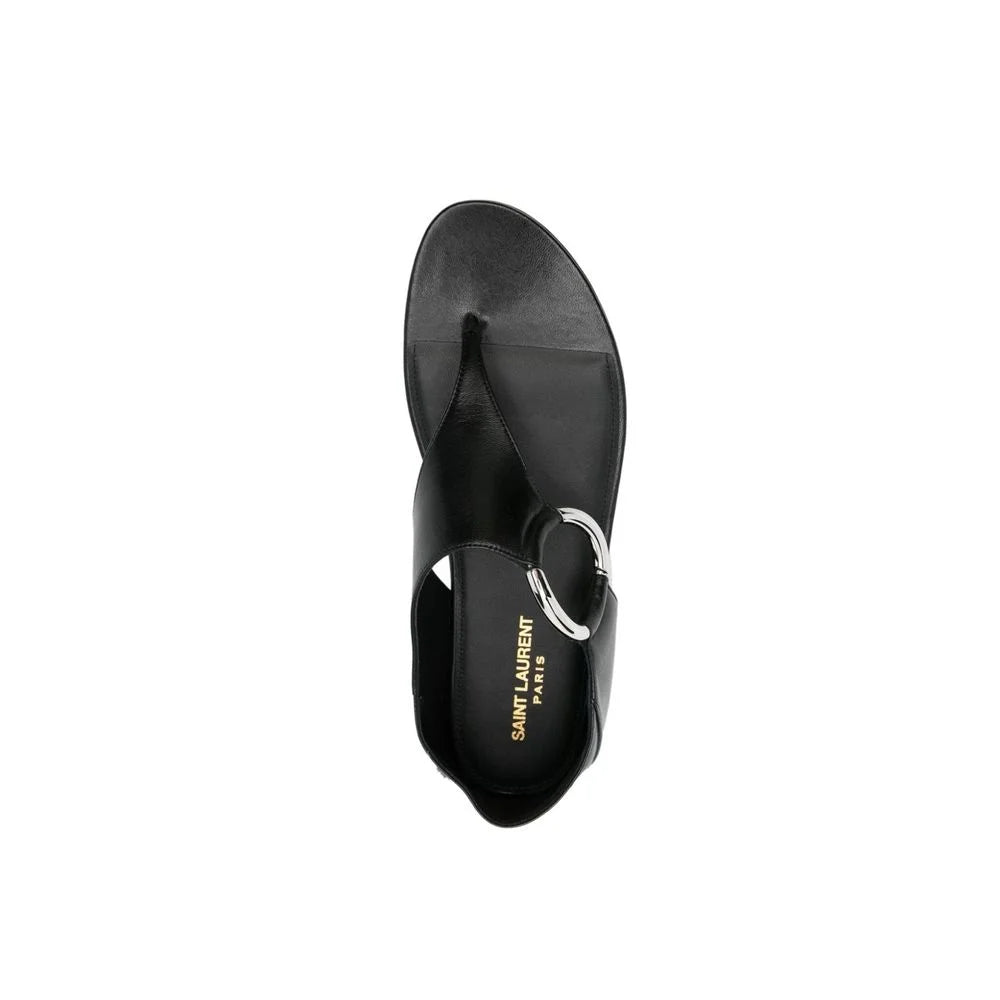 Saint Laurent Black Calfskin Flat Sandals - EU37.5/US7.5