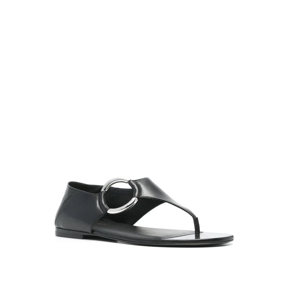 Saint Laurent Black Calfskin Strap-On Sandals - EU37.5/US7.5