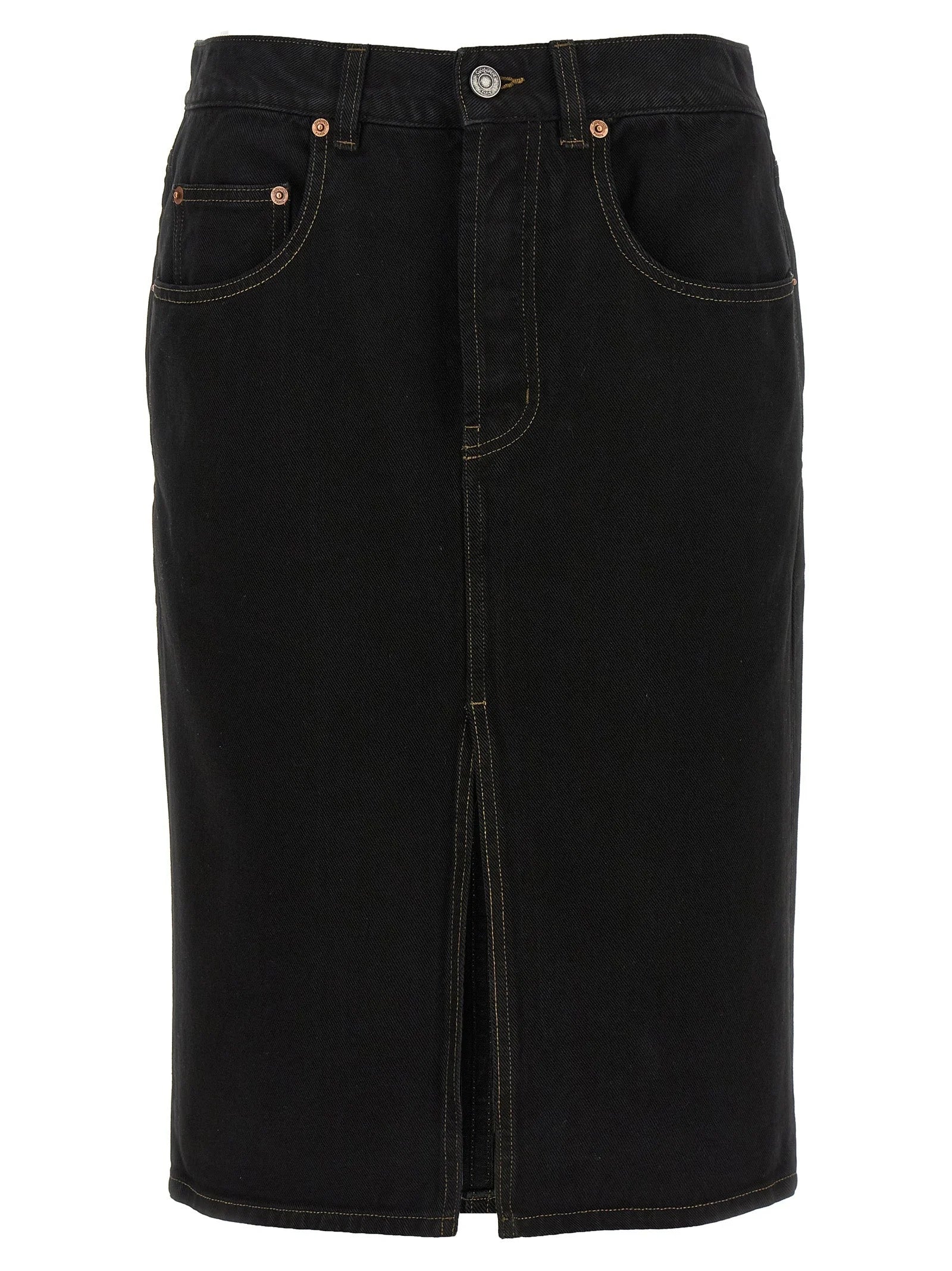 Saint Laurent Black Cotton Midi Skirt