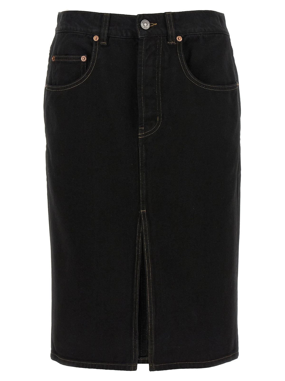 Saint Laurent Black Cotton Midi Skirt