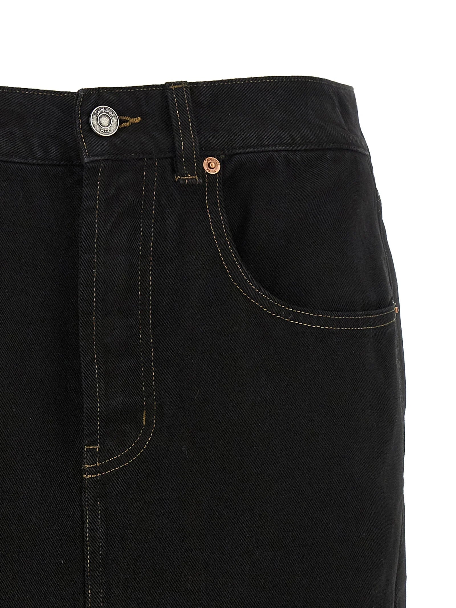 Saint Laurent Black Cotton Midi Skirt