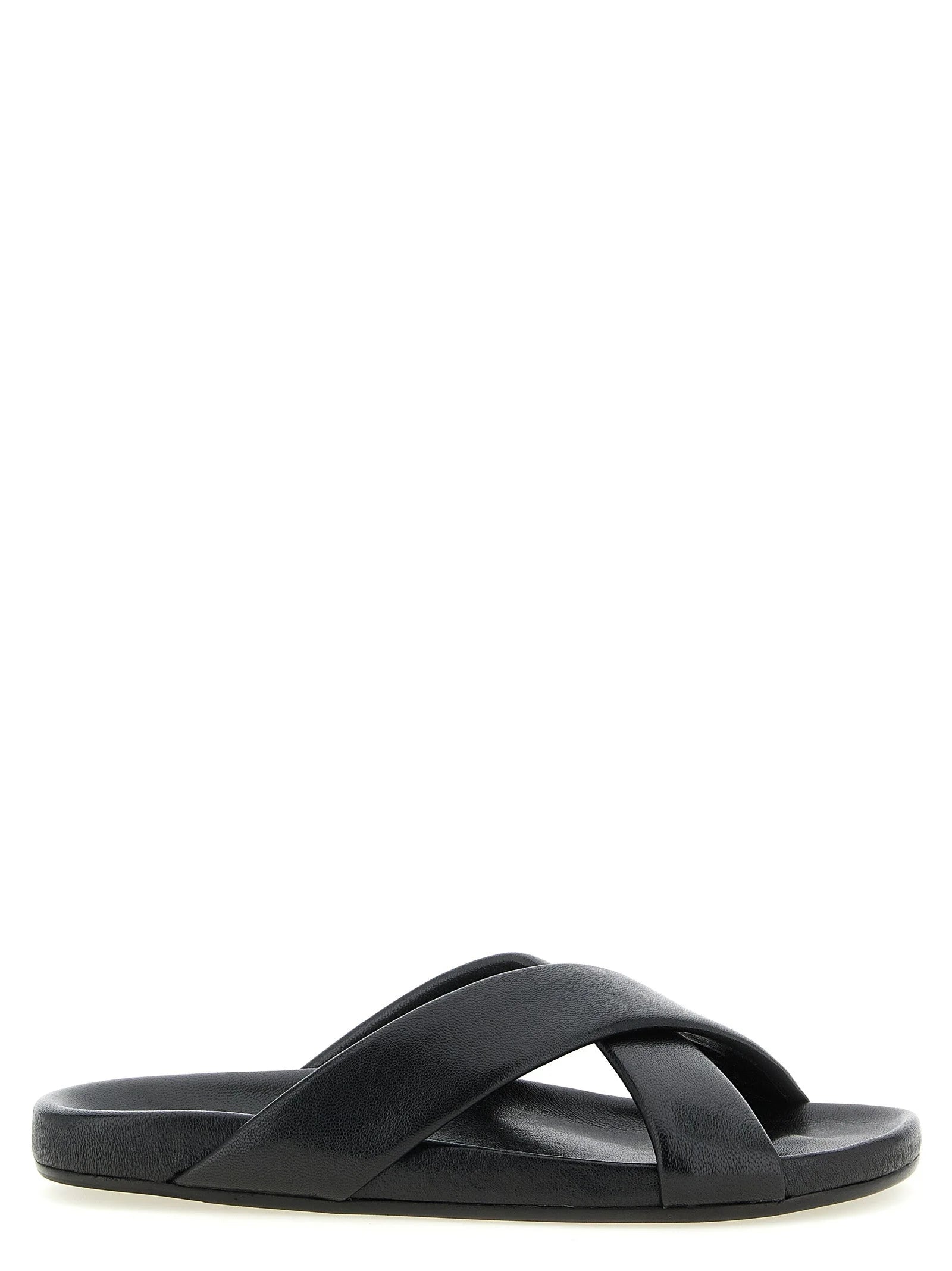 Saint Laurent Black Lamb Leather Slides - EU45/US12