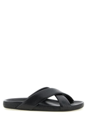 Saint Laurent Black Lamb Leather Slides - EU45/US12