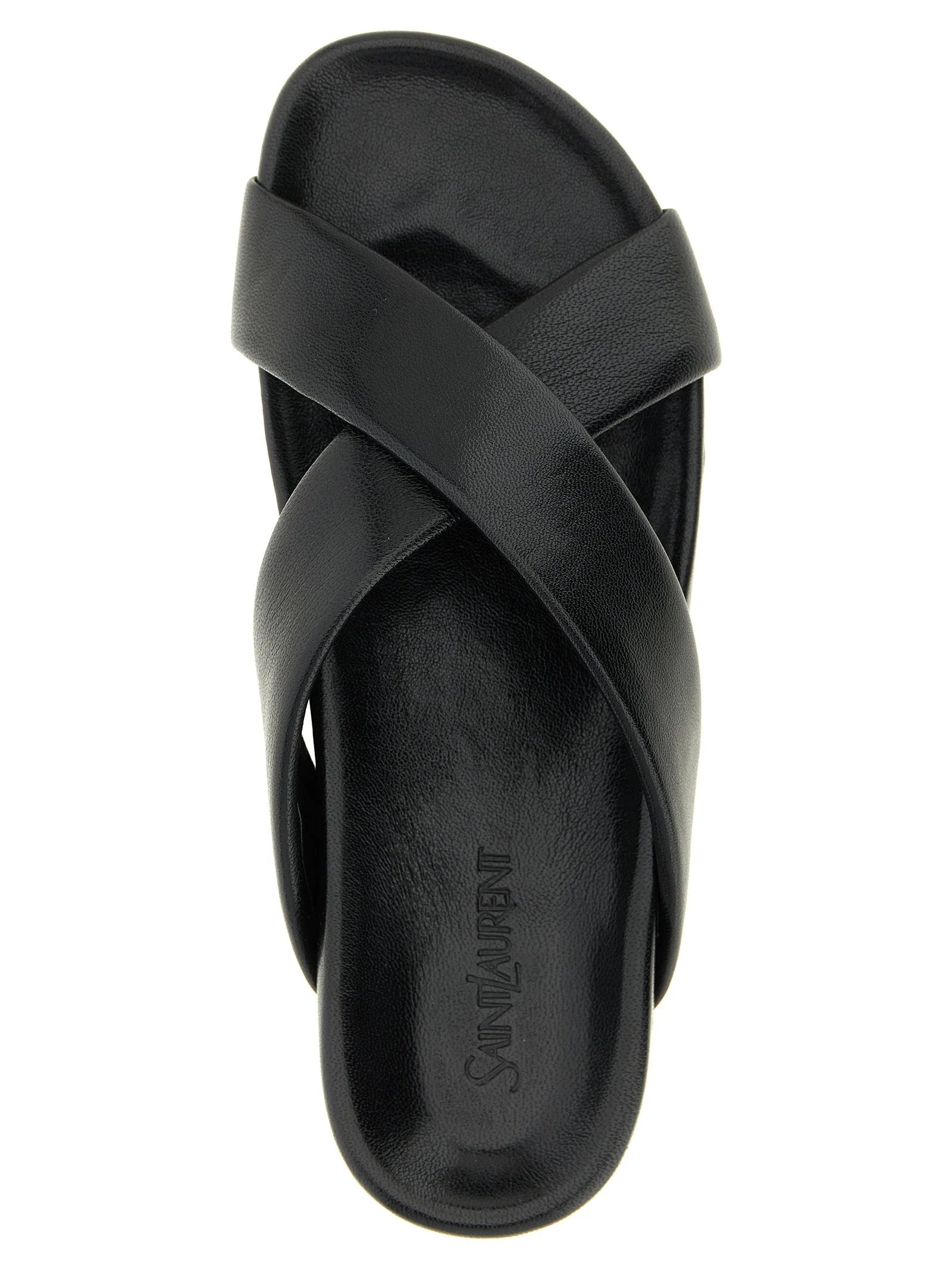 Saint Laurent Black Lamb Leather Slides - EU45/US12