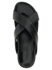 Saint Laurent Black Lamb Leather Slides - EU45/US12