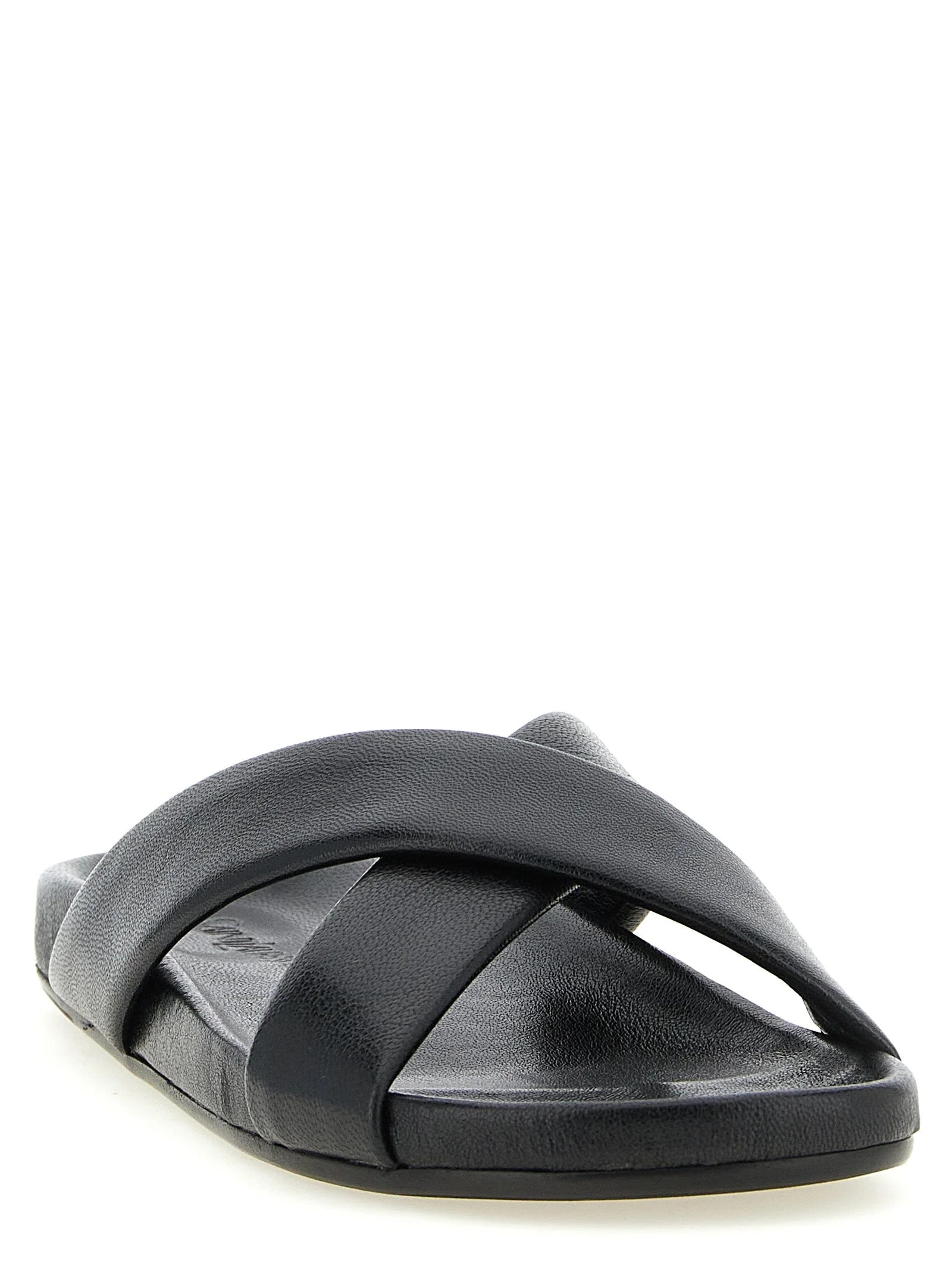 Saint Laurent Black Lamb Leather Slides - EU45/US12
