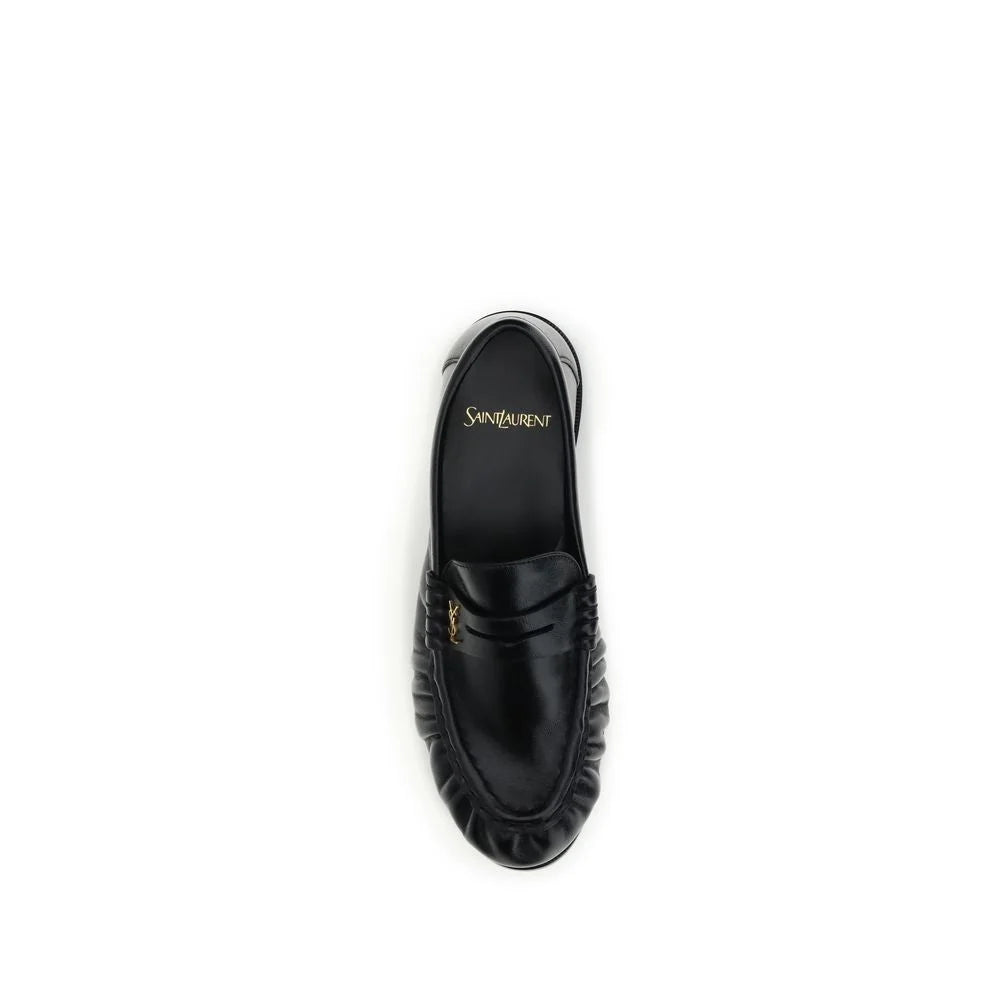Saint Laurent Black Lamb Ovis Aries Aries Slip-On Loafers - EU39/US9