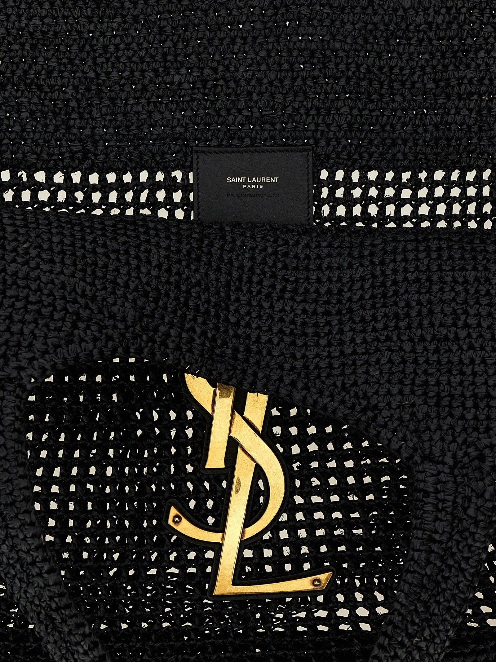Saint Laurent Black Raffia Tote Bag