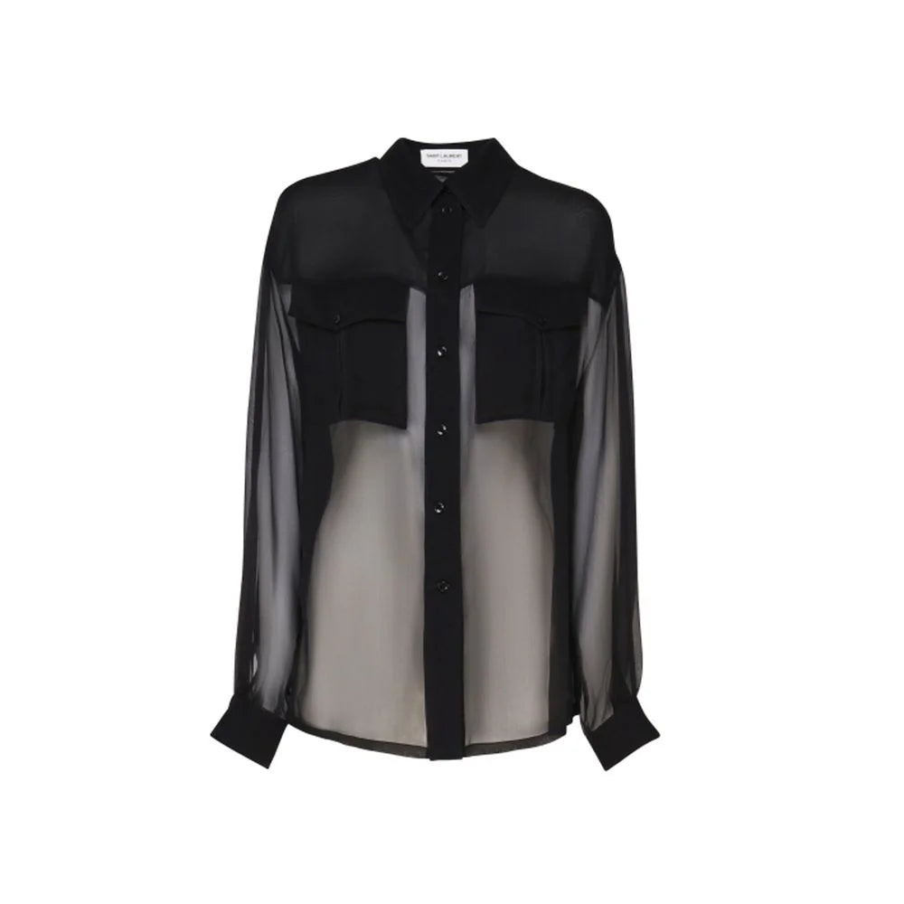 Saint Laurent Black Silk Dress Shirt - 44