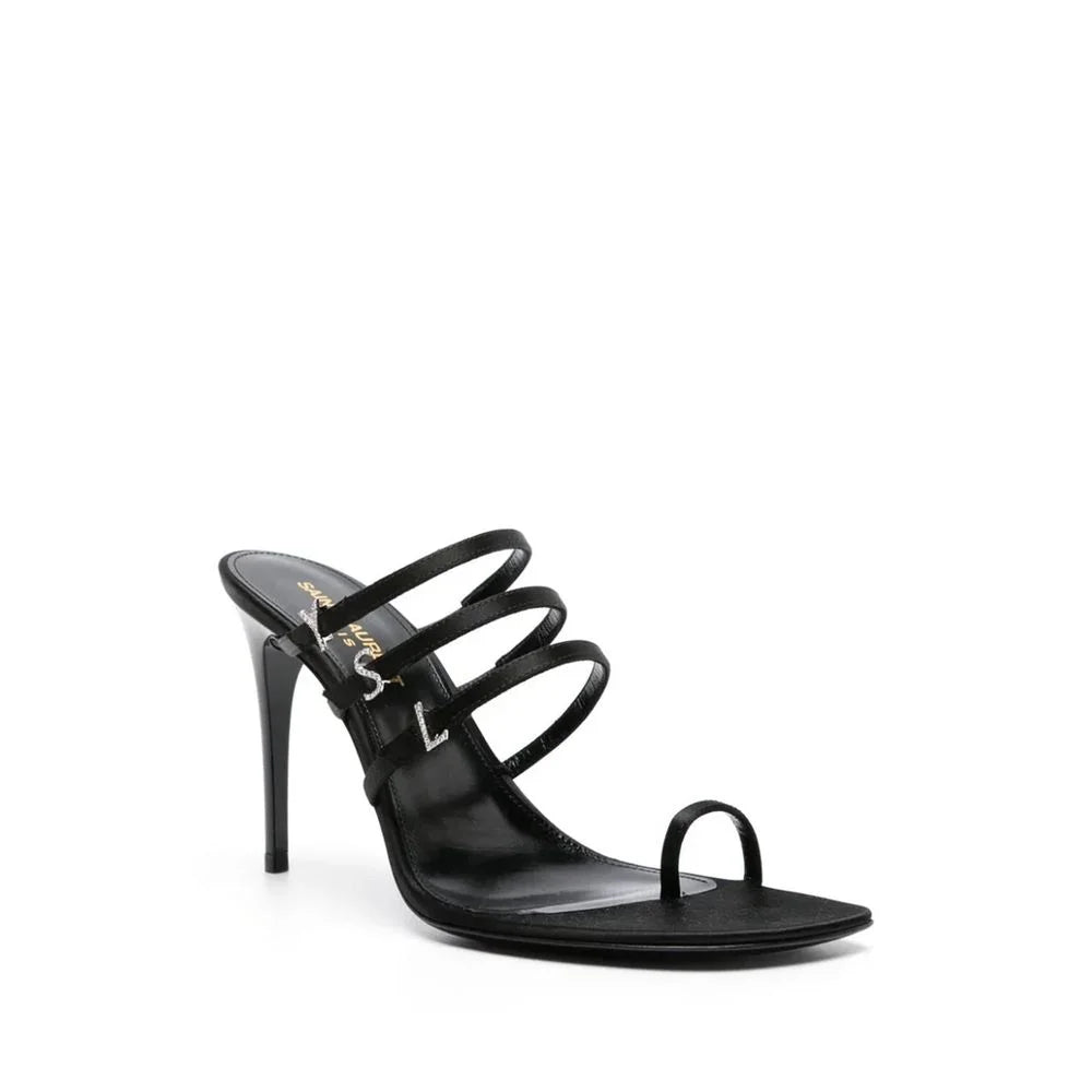Saint Laurent Black Silk Stiletto Heel Sandals - EU36.5/US6.5