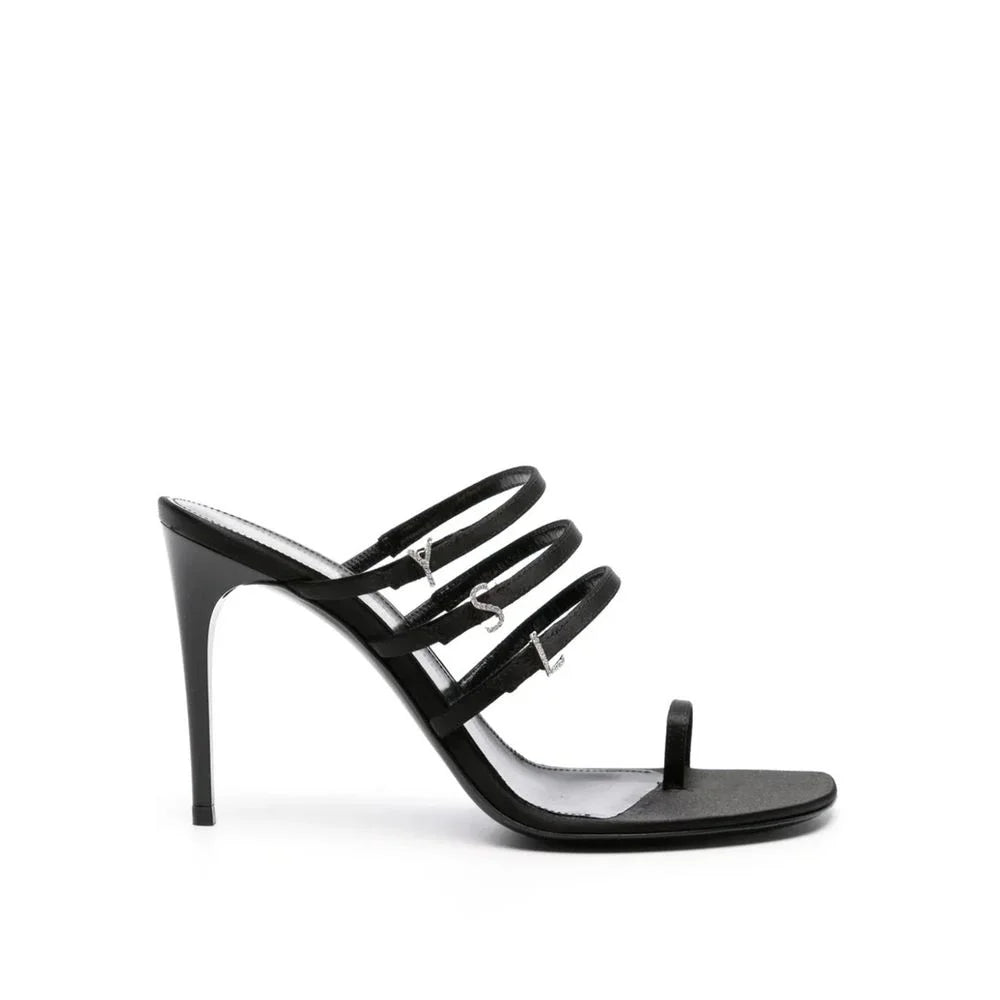 Saint Laurent Black Silk Stiletto Heel Sandals - EU36.5/US6.5