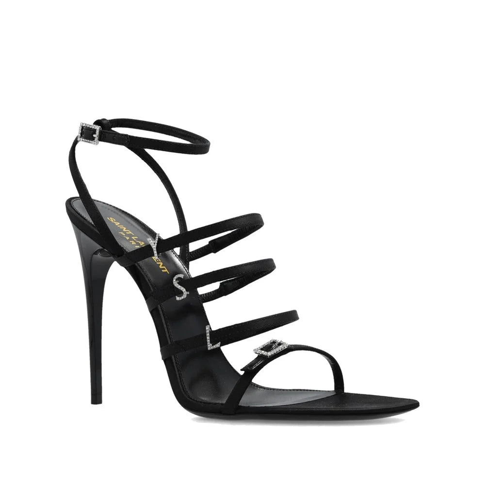 Saint Laurent Black Silk Stiletto Heel Sandals - EU36/US6