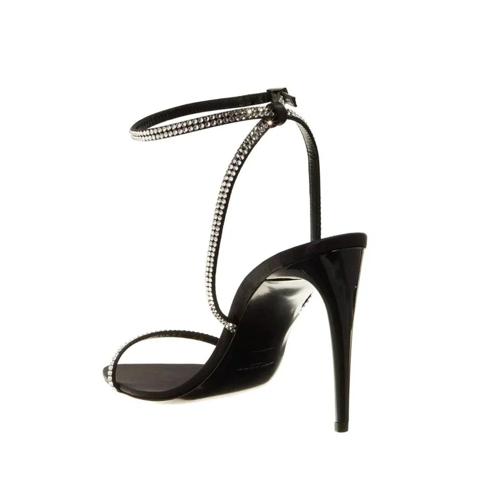 Saint Laurent Black Silk Stiletto Heel Sandals - EU37/US7