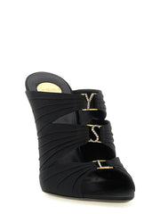 Saint Laurent Black Viscose Stiletto Heel Sandals - EU38/US8