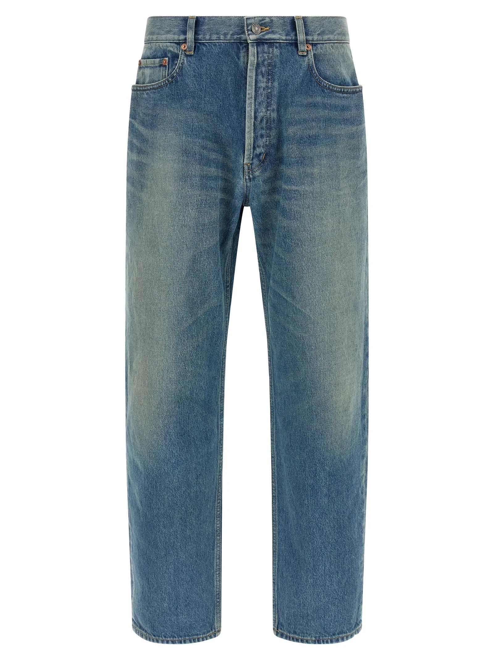 Saint Laurent Blue Cotton Straight-Leg Jeans