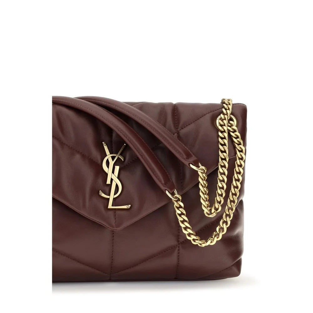 Saint Laurent Bordowa Torba na Ramię ze Skóry Jagnięcej