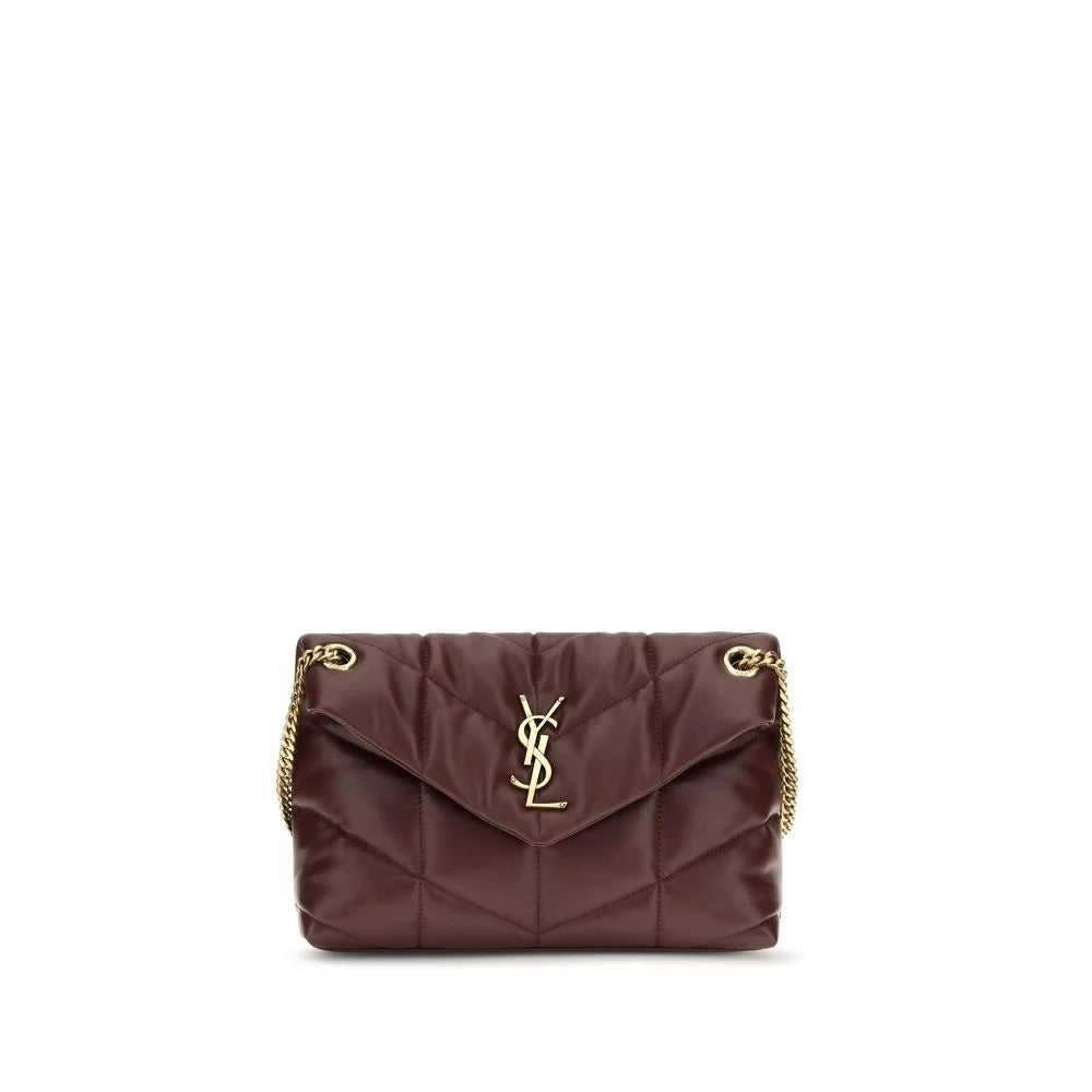 Saint Laurent Bordowa Torba na Ramię ze Skóry Jagnięcej