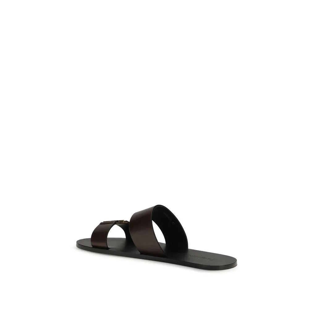 Saint Laurent Brown Calf Leather Bos Taurus Flat Sandals