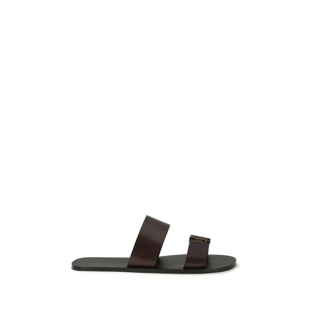 Saint Laurent Brown Calf Leather Bos Taurus Flat Sandals