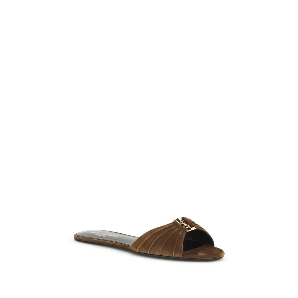 Saint Laurent Brown Calf Leather Bos Taurus Flat Sandals - EU40/US10