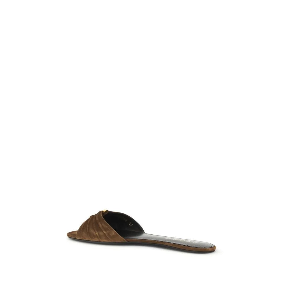 Saint Laurent Brown Calf Leather Bos Taurus Flat Sandals - EU40/US10