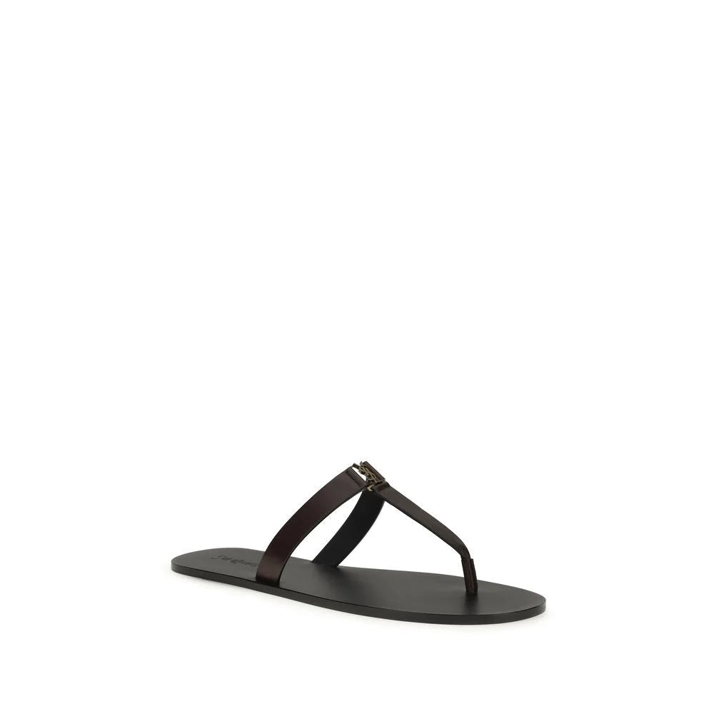 Saint Laurent Brown Calf Leather Bos Taurus Flat Sandals - EU40/US7