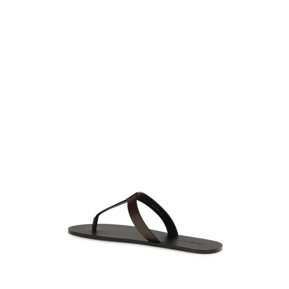 Saint Laurent Brown Calf Leather Bos Taurus Flat Sandals - EU40/US7