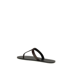 Saint Laurent Brown Calf Leather Bos Taurus Flat Sandals - EU40/US7