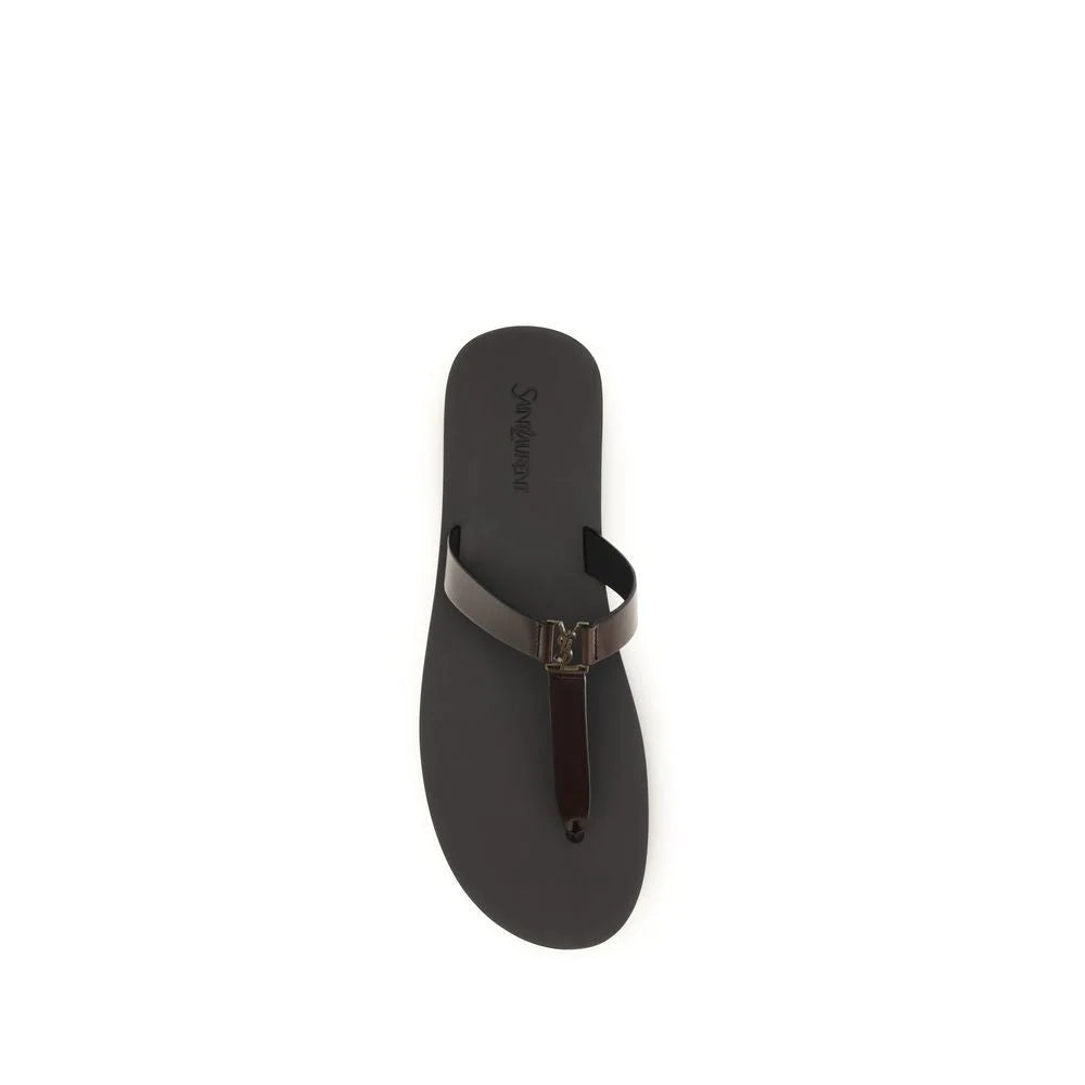 Saint Laurent Brown Calf Leather Bos Taurus Flat Sandals - EU40/US7