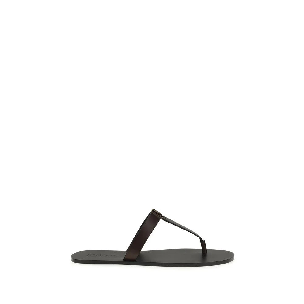 Saint Laurent Brown Calf Leather Bos Taurus Flat Sandals - EU40/US7