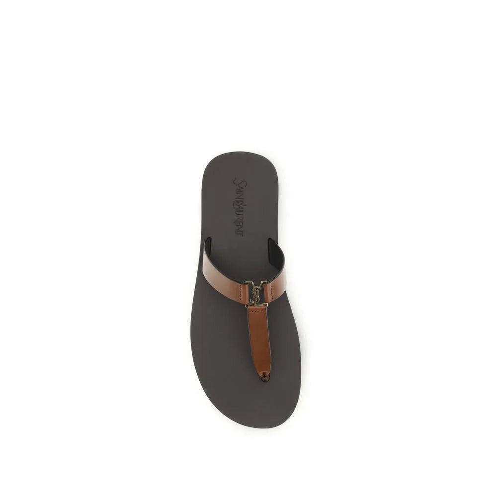 Saint Laurent Brun Kalvskinn Bos Taurus Flip-Flop Sandaler