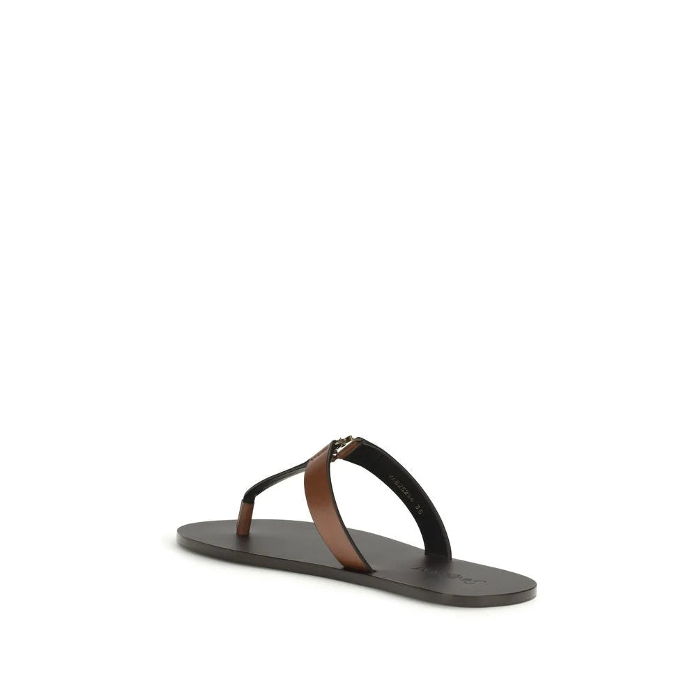 Saint Laurent Brun Kalvskinn Bos Taurus Flip-Flop Sandaler