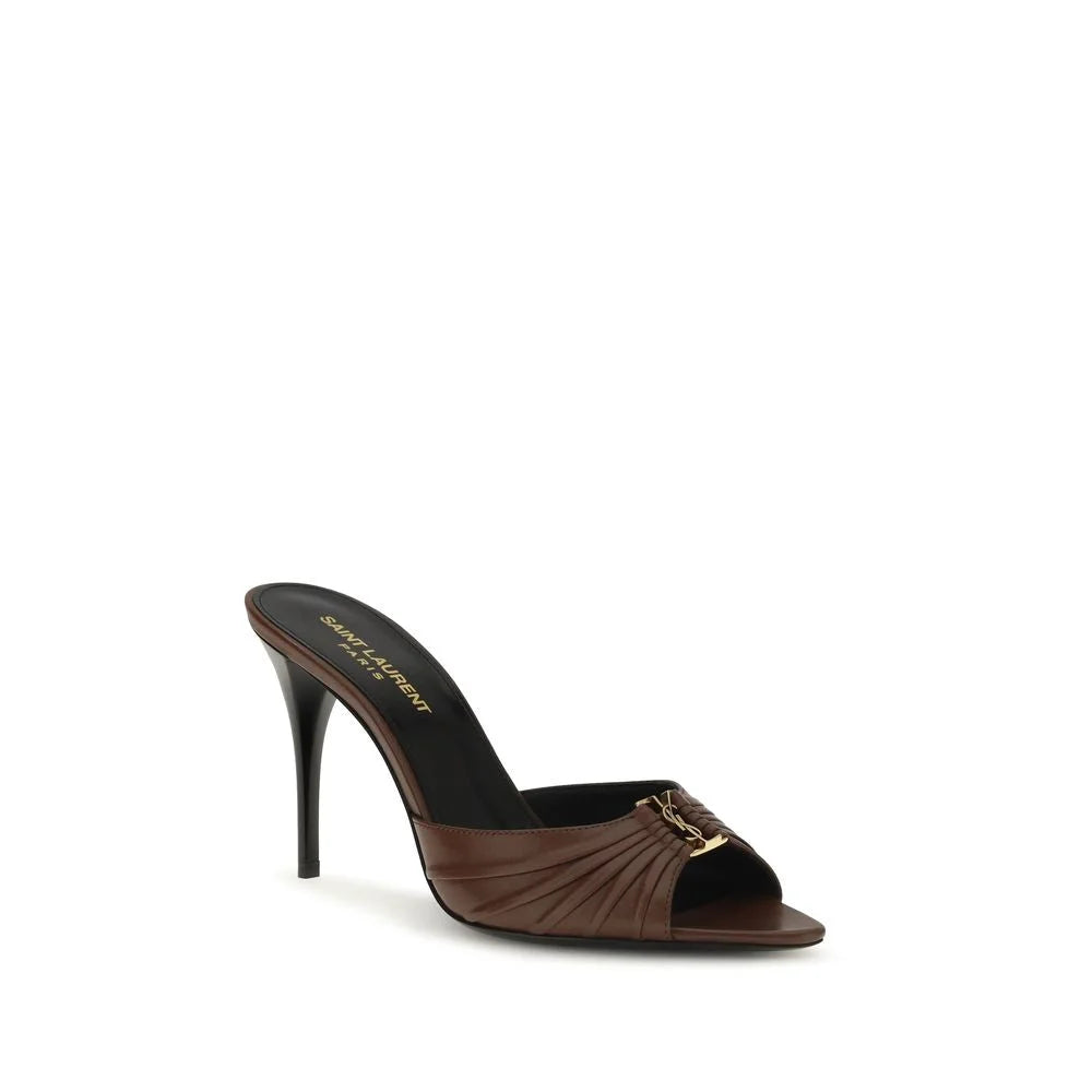 Saint Laurent Brown Calf Leather Bos Taurus Mules