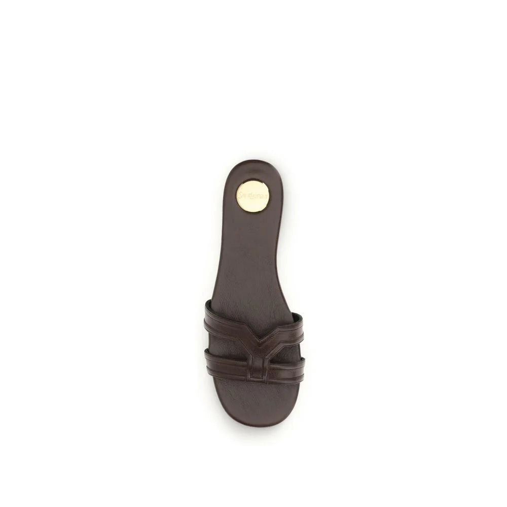 Saint Laurent Brun Kalvskinn Bos Taurus Sandaler