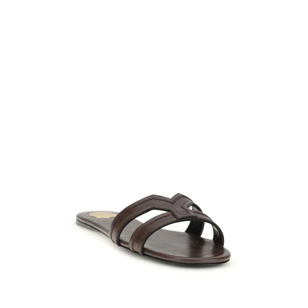 Saint Laurent Brun Kalvskinn Bos Taurus Sandaler