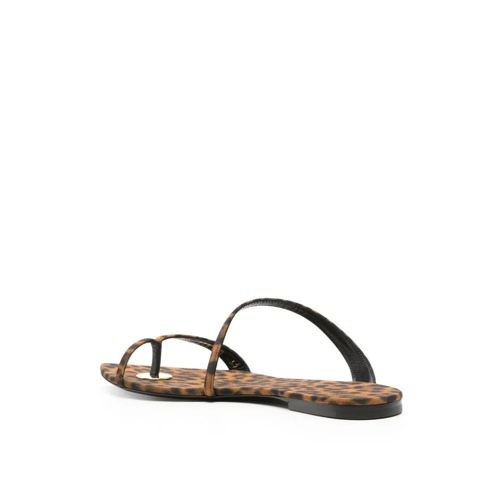 Saint Laurent Brown Fabric Flat Sandals