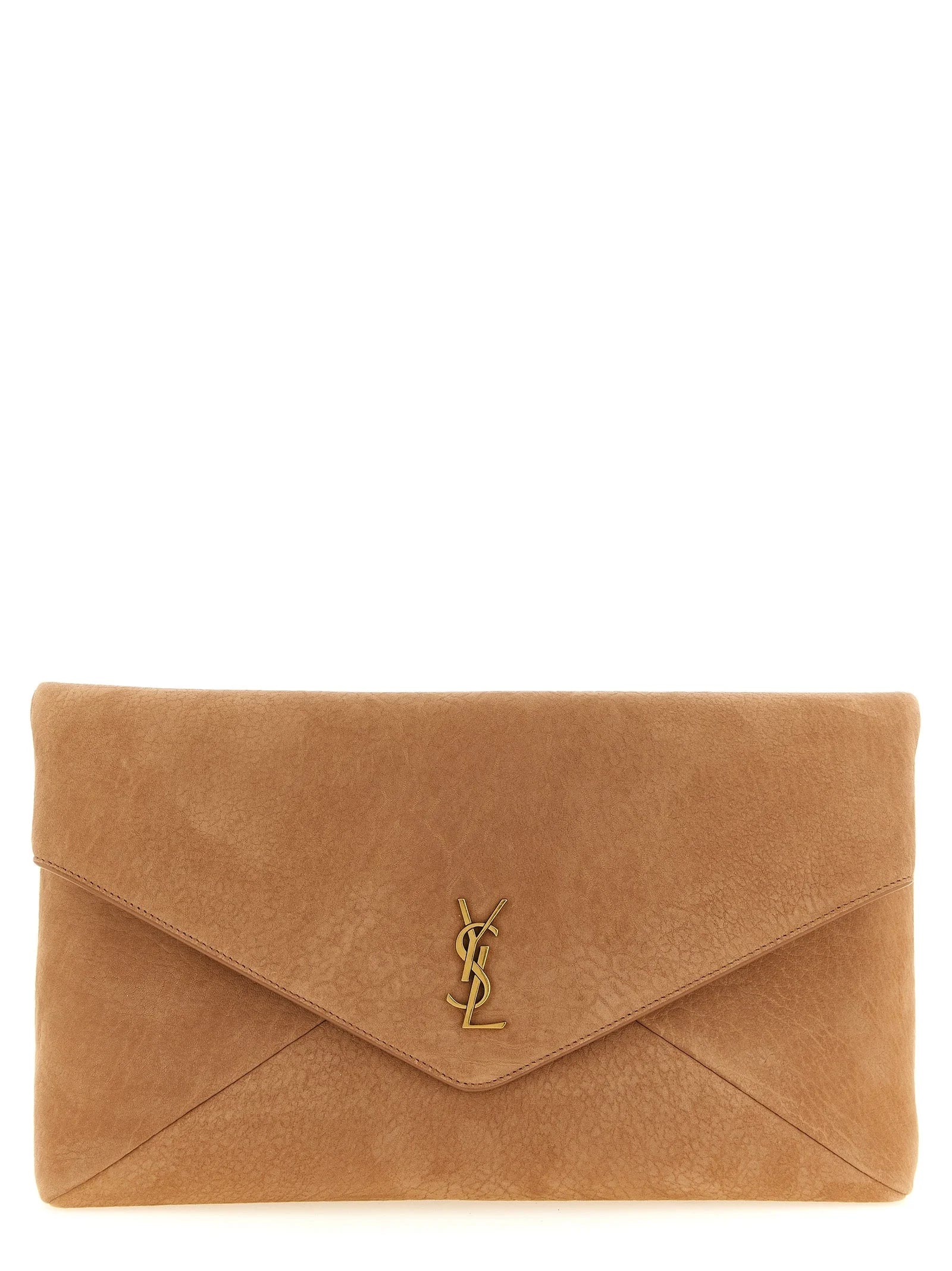 Saint Laurent Brown Lamb Leather Clutch Bag