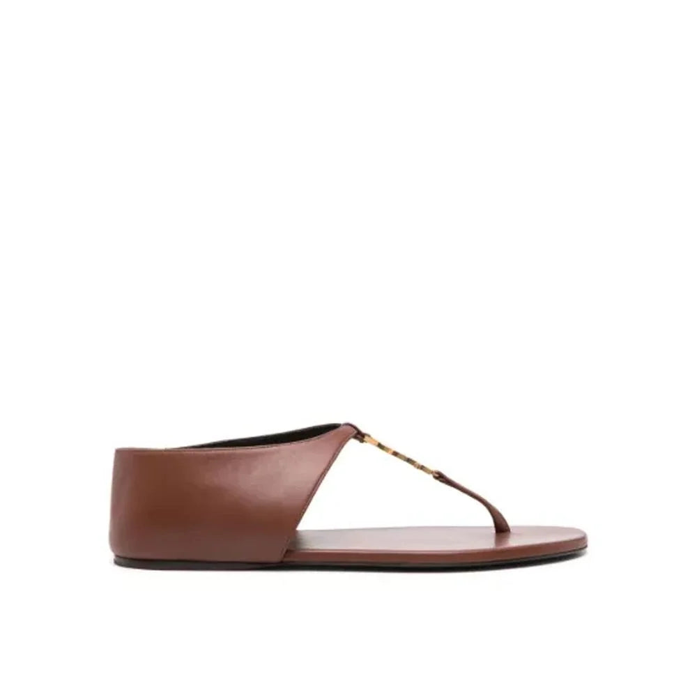 Saint Laurent Brown Lamb Leather Flip-Flop Sandals - EU39/US9