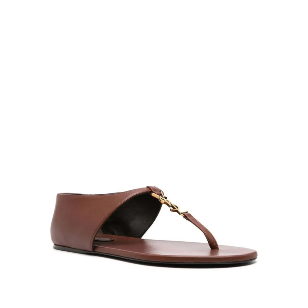 Saint Laurent Brown Lamb Leather Flip-Flop Sandals - EU39/US9