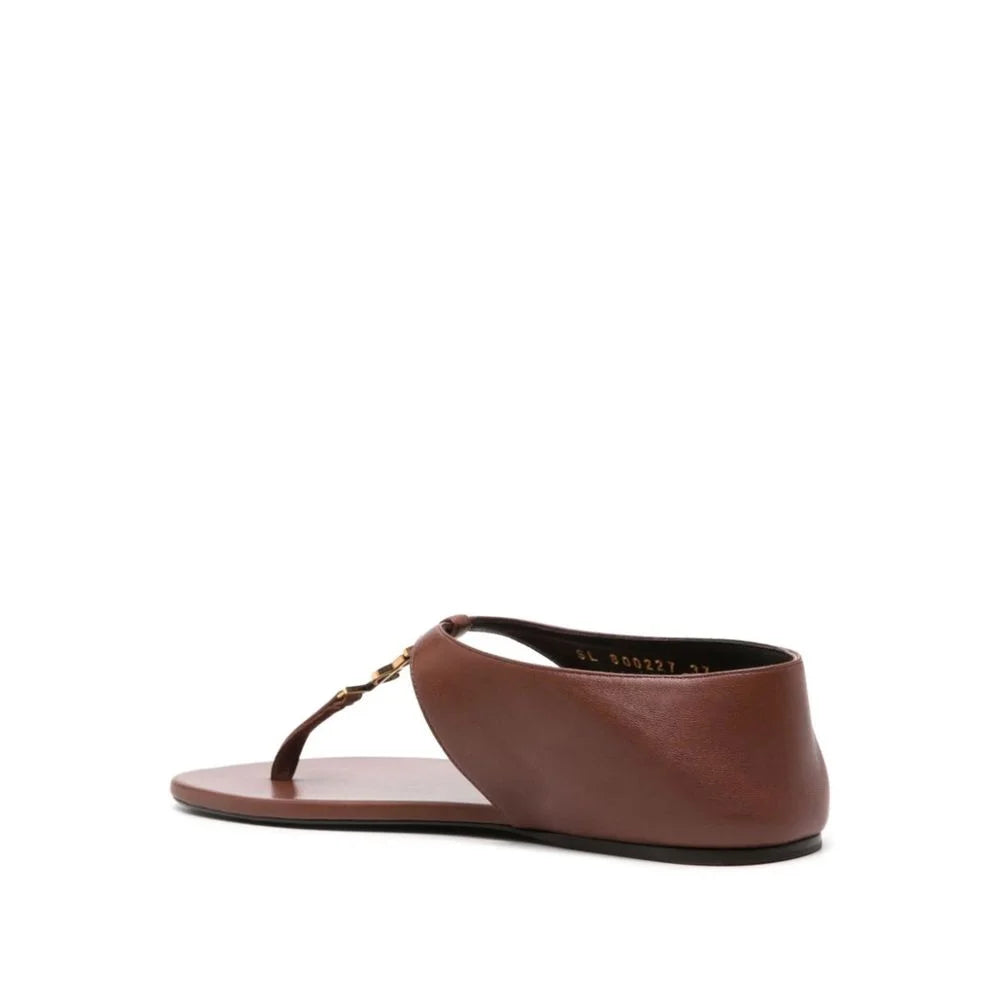 Saint Laurent Brown Lamb Leather Flip-Flop Sandals - EU39/US9
