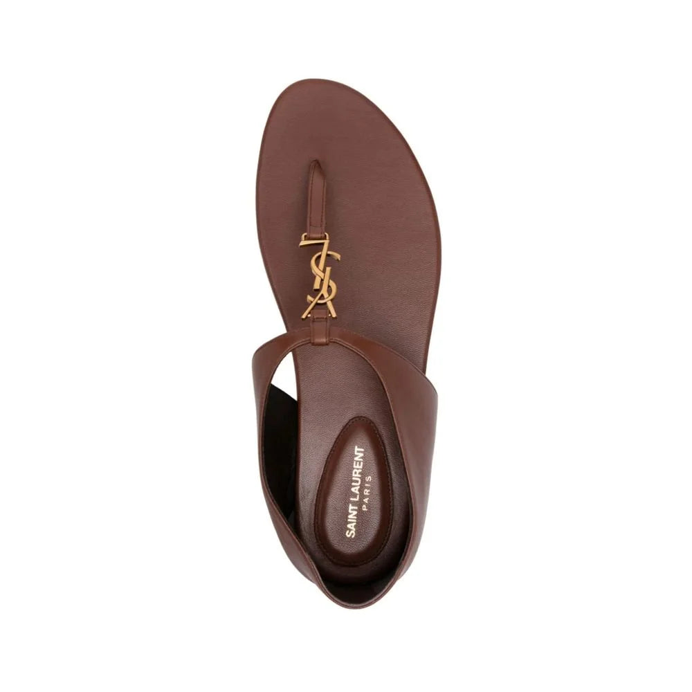 Saint Laurent Brown Lamb Leather Flip-Flop Sandals - EU39/US9