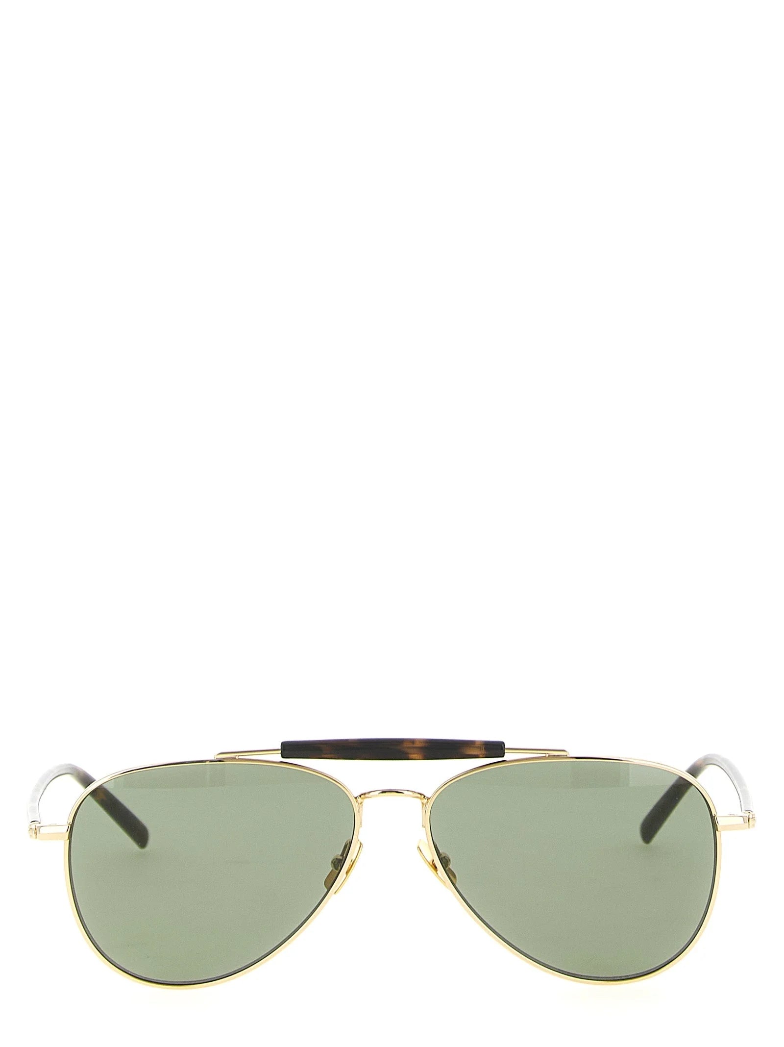 Lunettes de soleil Saint Laurent pour homme avec une monture en acétate multicolore et des verres teintés foncés dans une silhouette carrée classique.