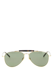 Lunettes de soleil Saint Laurent pour homme avec une monture en acétate multicolore et des verres teintés foncés dans une silhouette carrée classique.