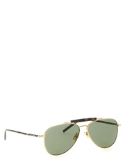 Vue latérale des lunettes de soleil en acétate multicolore Saint Laurent, montrant le design élégant des branches et le motif écaille raffiné.