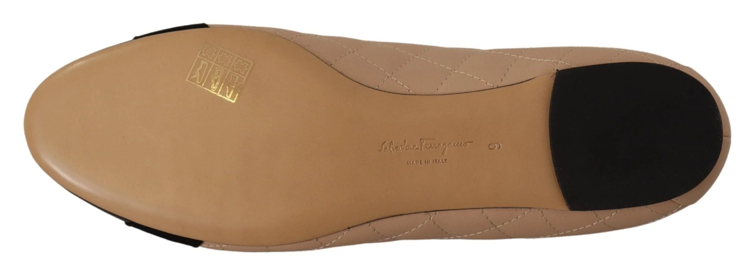 Salvatore Ferragamo Beige and Black Nappa Leather Ballet Flat Shoes - EU35/US4.5