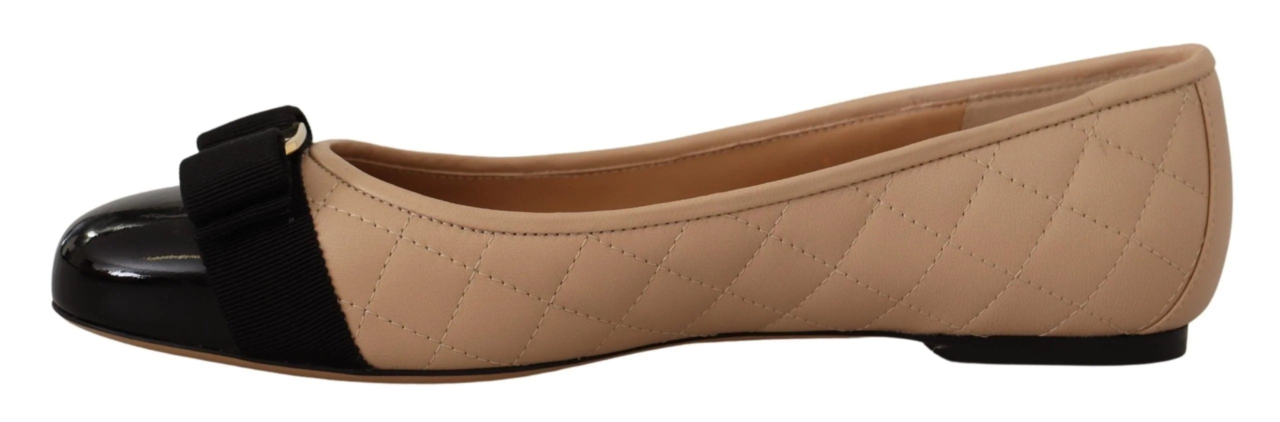 Salvatore Ferragamo Beige and Black Nappa Leather Ballet Flat Shoes - EU35/US4.5
