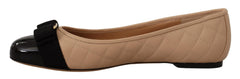 Salvatore Ferragamo Beige and Black Nappa Leather Ballet Flat Shoes - EU35/US4.5
