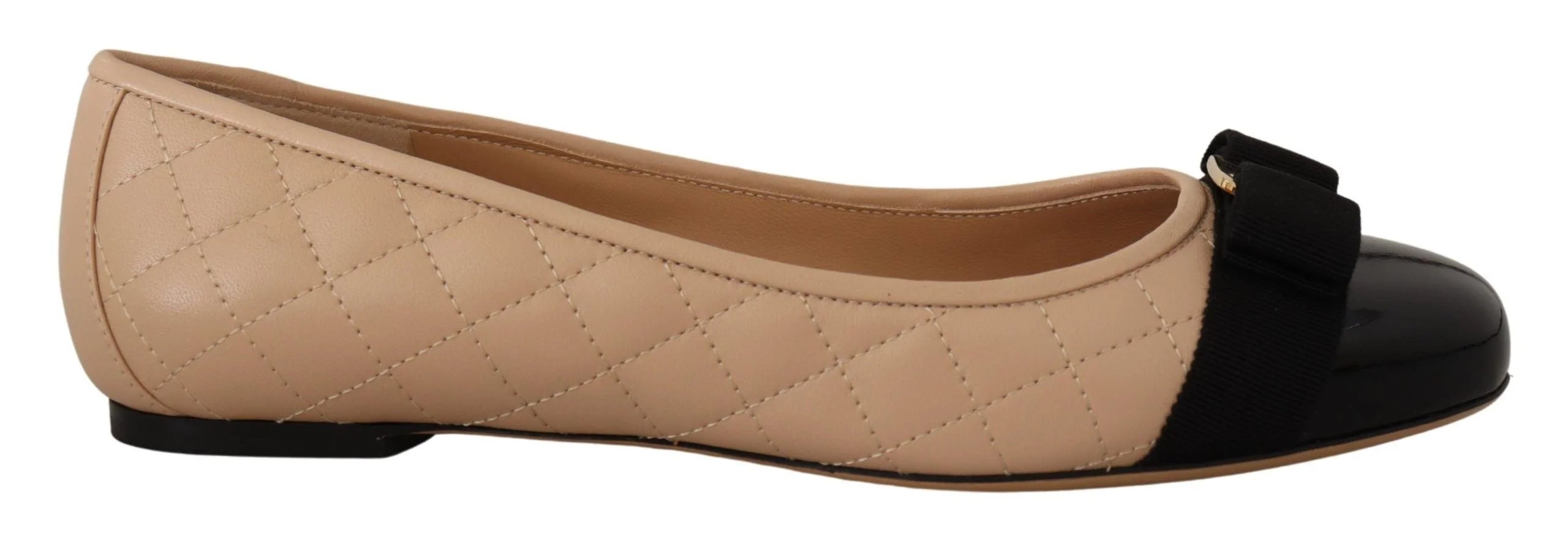 Salvatore Ferragamo Beige and Black Nappa Leather Ballet Flat Shoes - EU35/US4.5