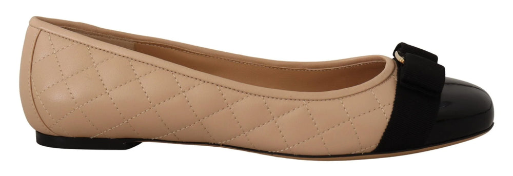 Salvatore Ferragamo Beige and Black Nappa Leather Ballet Flat Shoes - EU35/US4.5